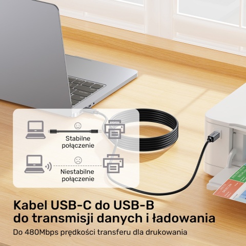 Unitek kabel USB C na USB B 2.0 2m czarny solidny do drukarki