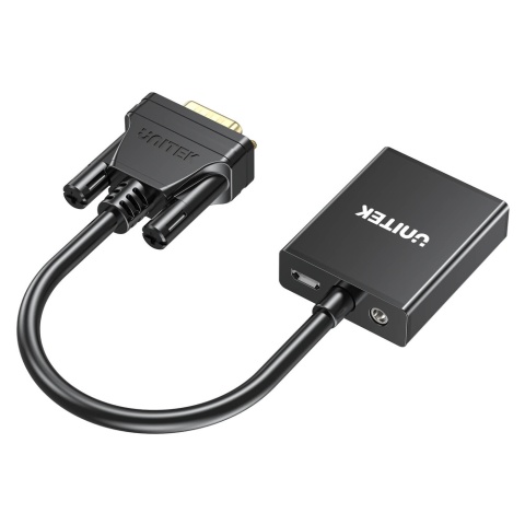 Unitek Adapter VGA na HDMI 15cm Full HD czarny kompaktowy