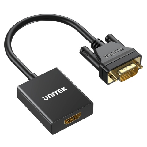 Unitek Adapter VGA na HDMI 15cm Full HD czarny kompaktowy