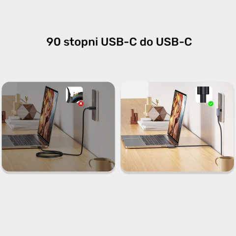 Unitek C14147ABK01-1M kabel USB-C 100W PD 90° kątowy 1m szybki transfer
