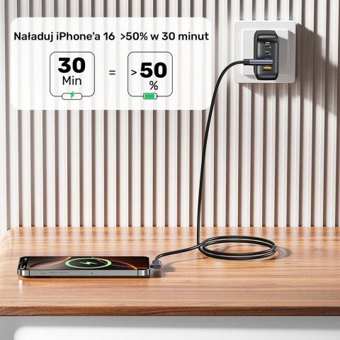 Unitek C14147ABK01-1M kabel USB-C 100W PD 90° kątowy 1m szybki transfer