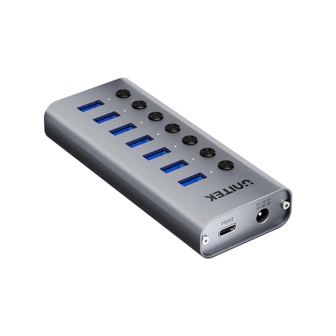 Unitek Hub H1314A USB A 3.0 7w1 szybki 5Gbps aluminiowy z przełącznikami