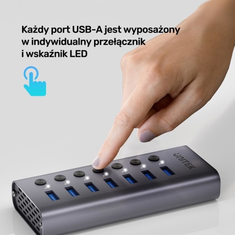 Unitek Hub H1314A USB A 3.0 7w1 szybki 5Gbps aluminiowy z przełącznikami