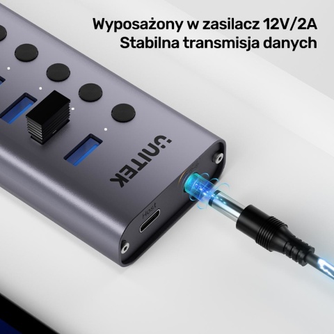 Unitek Hub H1314A USB A 3.0 7w1 szybki 5Gbps aluminiowy z przełącznikami