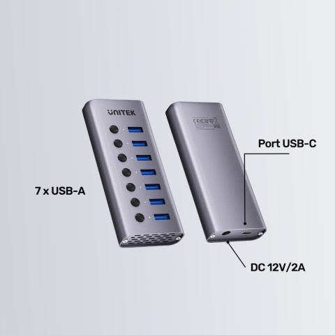 Unitek Hub H1314A USB A 3.0 7w1 szybki 5Gbps aluminiowy z przełącznikami