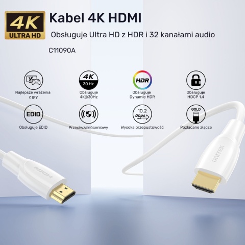 Unitek Kabel HDMI 1.4 4K 15M biały ekranowany wysokiej jakości