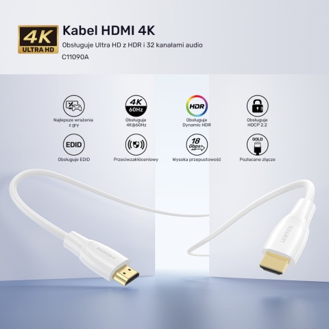 Unitek Kabel HDMI 2.0 4K 5M biały ekranowany wysokiej jakości