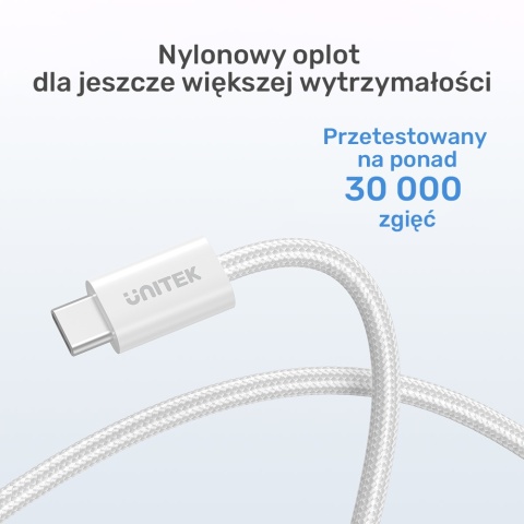 Unitek Kabel USB C PD 100W magnetyczny 1m biały pleciony