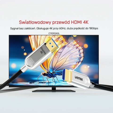 Unitek Kabel optyczny HDMI 2.0 AOC 4K 60Hz 100m światłowodowy profesjonalny