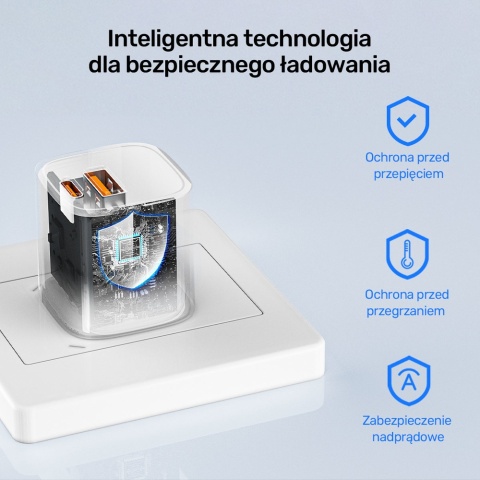 Unitek Ładowarka sieciowa 33W USB C USB A PD QC szybka kompaktowa biała