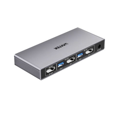 Unitek Przełącznik KVM 2 Porty DisplayPort 8K 4x USB3 Plug and Play lekki