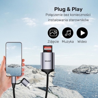Unitek R1018E01 Czytnik kart 2w1 SD4.0 Micro SD4.0 USB-C USB-A szybki