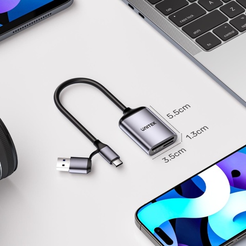 Unitek R1018E01 Czytnik kart 2w1 SD4.0 Micro SD4.0 USB-C USB-A szybki