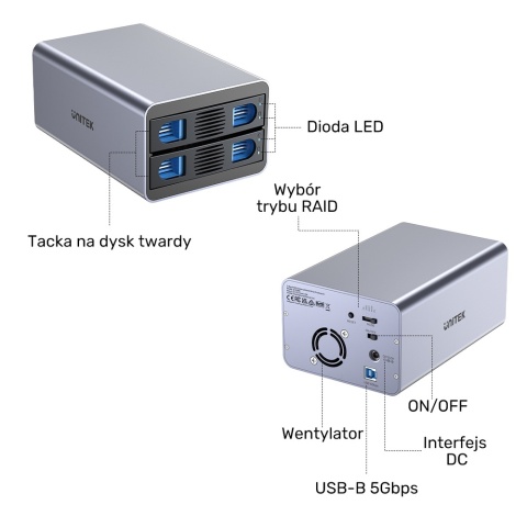 Unitek S1308B01 Obudowa RAID 2.5 3.5 USB C 5Gbps 40TB