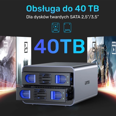 Unitek S1308B01 Obudowa RAID 2.5 3.5 USB C 5Gbps 40TB