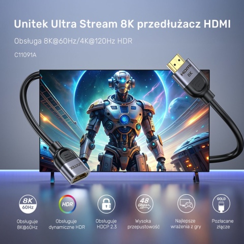 Unitek Ultra Stream przedłużacz HDMI 2.1 8K 1,5m 48Gbps