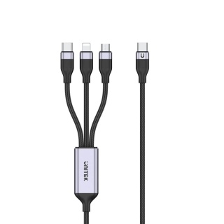 Unitek przewód ładujący USB 3w1 1.5m czarny szybkie ładowanie 20W