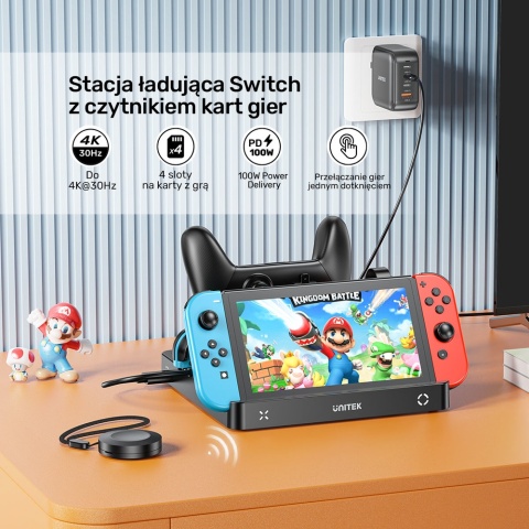 Unitek stacja ładująca Switch Gaming Dock 4K HDMI USB-C czytnik kart
