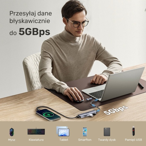 Unitek uHUB P5+ Hub 5w1 USB-C USB-A 5Gbps z czytnikiem SD microSD