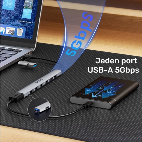 Unitek uHUB S7 Hub 7w1 USB A USB C 5Gbps kompaktowy szary