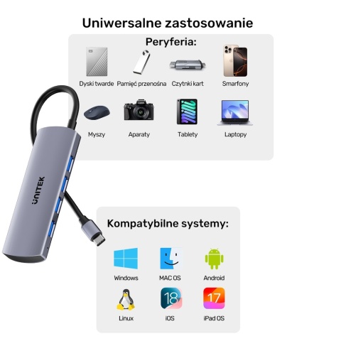 Unitek uHub Q4 USB-C hub 4x USB-A 10 Gbps kompaktowy