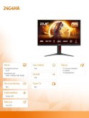 AOC Monitor 24G4HA 23.8 cala Fast IPS 200Hz HDMIx2 DP Pivot Głośniki