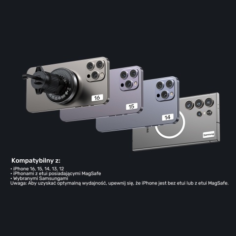 Uchwyt samochodowy Unitek 38W Qi2 magnetyczny ładowarka 15W wydajny lekki