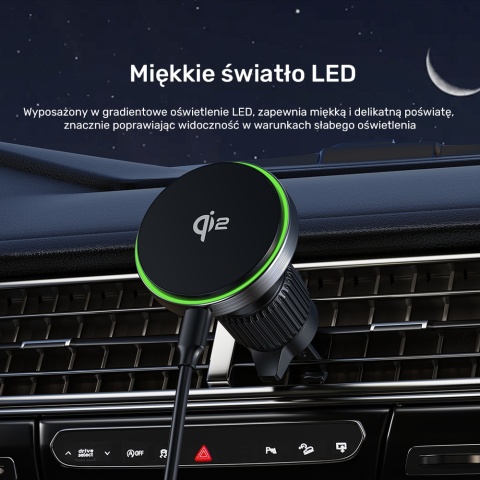 Uchwyt samochodowy Unitek 38W Qi2 magnetyczny ładowarka 15W wydajny lekki