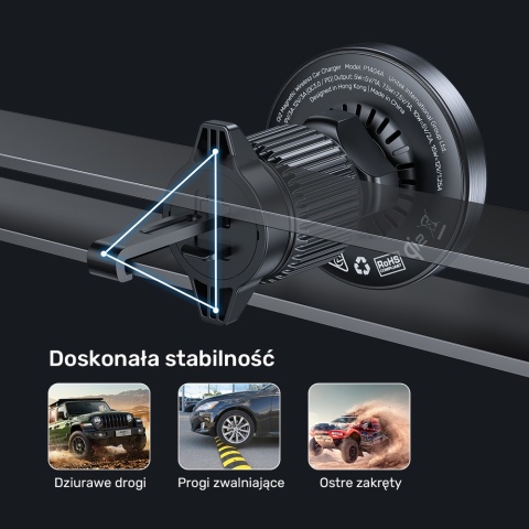 Uchwyt samochodowy Unitek 38W Qi2 magnetyczny ładowarka 15W wydajny lekki