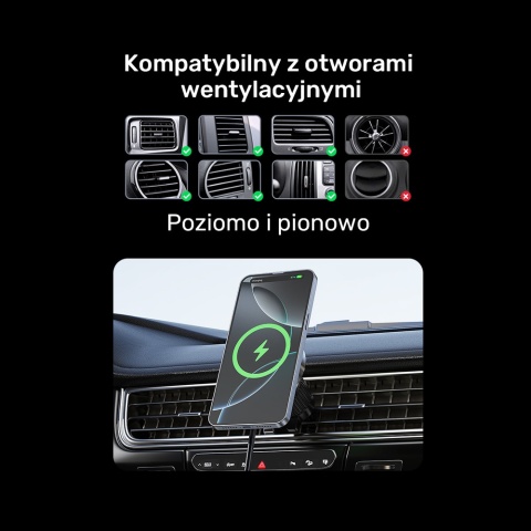 Uchwyt samochodowy Unitek 38W Qi2 magnetyczny ładowarka 15W wydajny lekki