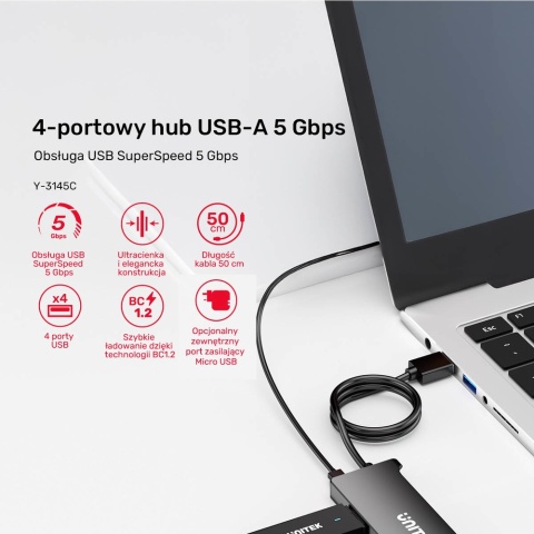 Unitek Hub USB-A 4 porty 5 Gbps
