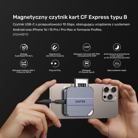 Unitek S1244BGY Magnetyczny czytnik kart CFexpress Type B USB-C 10Gbps