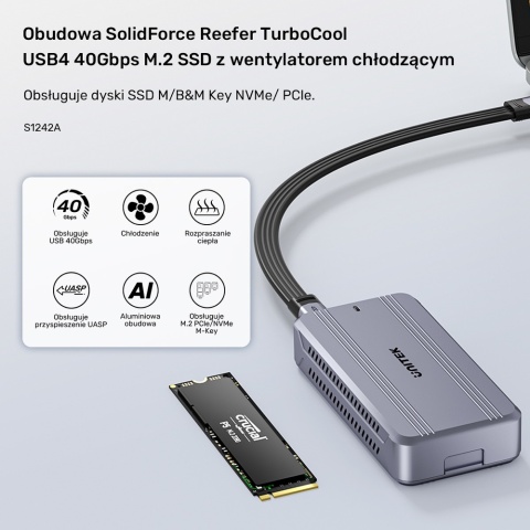 Unitek SolidForce Reefer TurboCool obudowa M.2 NVMe USB4 40Gbps chłodzona