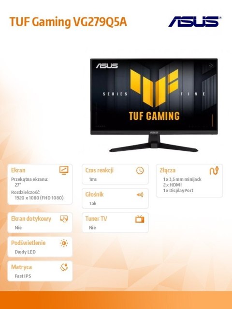 Asus Monitor 27 cali VG279Q5A TUF5 200Hz 0.3MS 2HDMI DP
