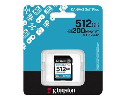 Kingston Karta SD 512GB Canvas Go Plus 200/160 MB/s C10 U3 V30