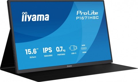 IIYAMA Monitor 15.6 cala P1671HSC-B1 IPS,FHD,miniHDMI,2xUSBC,250cd,8ms,2x1W, 0,7kg