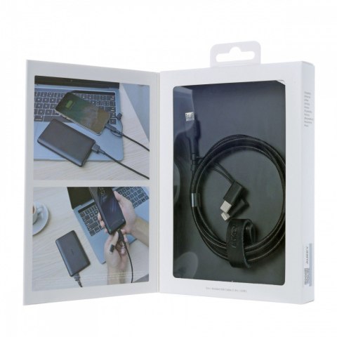 AUKEY CB-BAL5 3w1 kabel micro USB | USB-C | Lightning | 1.2m nylonowy oplot czarny