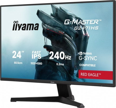 IIYAMA Monitor 23,8 cala G2471HS-B1 Fast IPS,FHD,240Hz,2xHDMI,DP, 350cd, Adaptive G-SYNC - 1920 x 1080 @48-240Hz DisplayPort Only