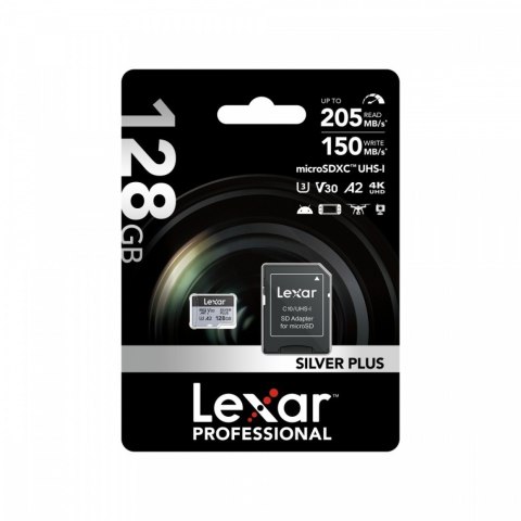 Lexar Karta pamięci microSD 128GB C10 A2 U3 V30 205/150MB/s Silver Plus
