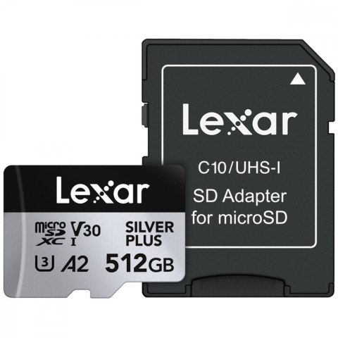 Lexar Karta pamięci microSD 512GB C10 A2 U3 V30 205/150MB/s Silver Plus