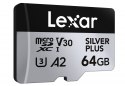 Lexar Karta pamięci microSD 64GB C10 A2 U3 V30 205/100MB/s Silver Plus