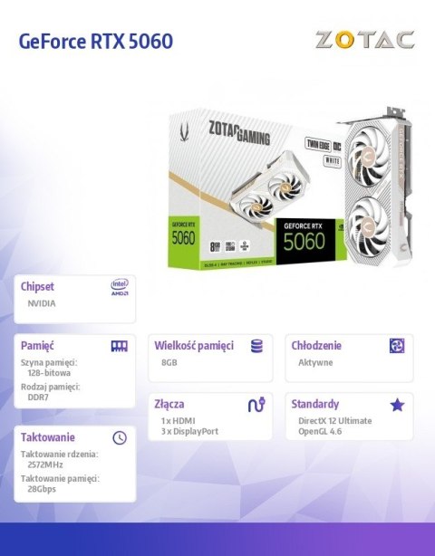 ZOTAC Karta graficzna GeForce RTX 5060 8GB TWIN EDGE OC GDDR7 128bit 3DP/HDMI