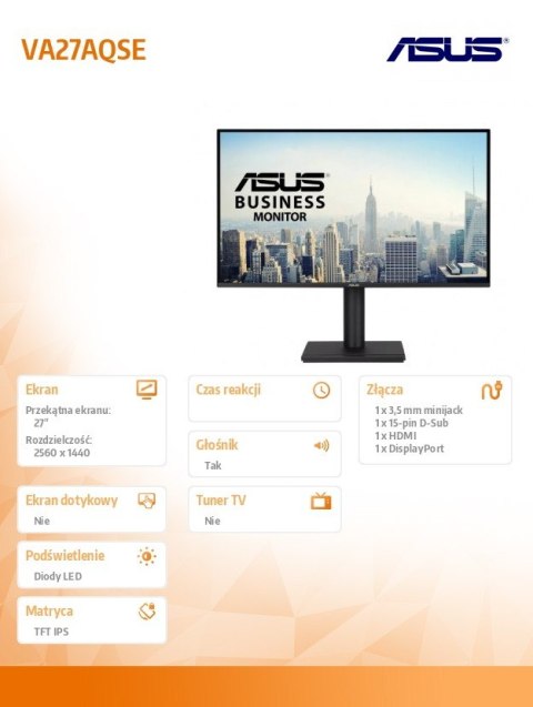 Asus Monitor 27 cali VA27AQSE IPS 75Hz HDMI DP VGA