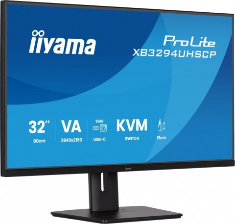 IIYAMA Monitor 31,5 cala XB3294UHSCP-B1.4K,VA,2xHDMI,DP,USB-C dock 95W, PIP,RJ45, 400cd, 2ms, 4xUSB, KVM,Sync,2x5W, HAS (150) PIVOT,