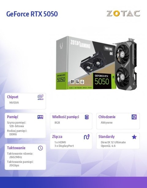 ZOTAC Karta graficzna GeForce RTX 5050 TWIN EDGE OC 8GB GDDR6 128bit 3DP/HDMI
