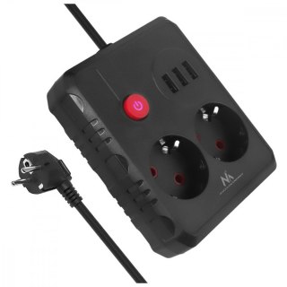 Maclean Listwa zasilająca MCE388 B 2 gniazda, 3xUSB, 110-120V AC 50/60Hz, 2.1A max 2500W, 3m czarna