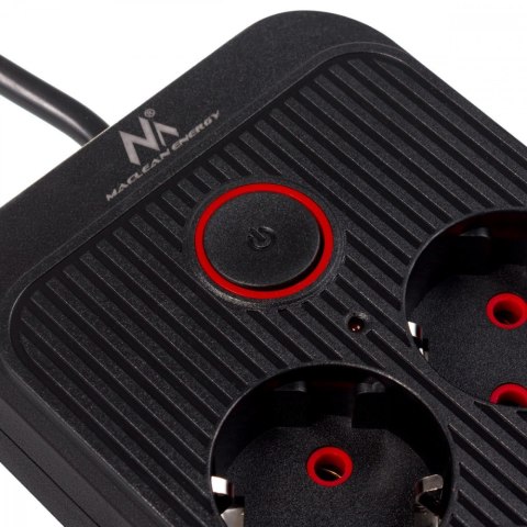 Maclean Listwa zasilająca MCE389 B 6 gniazd 4xUSB-A, 1xUSB-C 110-240V AC 50/60Hz, 2.1A max 2500W, czarna