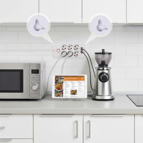 Maclean Listwa zasilająca MCE391 W 6 gniazd 4xUSB-A 1xUSB-C 110-240V AC 50/60Hz, 2.1A max 2500W, biała