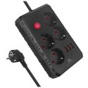 Maclean Listwa zasilająca MCE392 B, 4 gniazda 3xUSB, 110-240V AC 50/60Hz, 2.1A max 2500W, 1,5m czarna