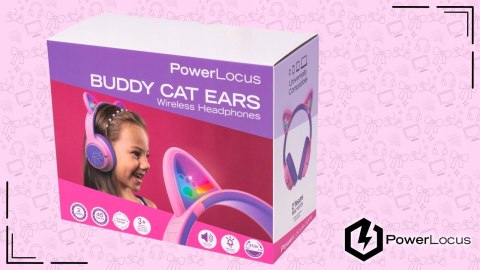 Słuchawki nauszne PowerLocus Bobo Cat bezprzewodowe fiolet LED dla dzieci
